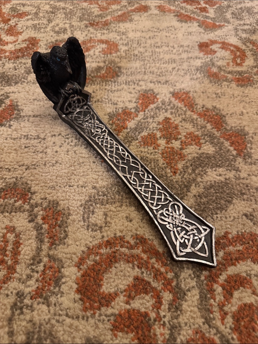 Celtic Knot Raven Incense Burner - Silver Black